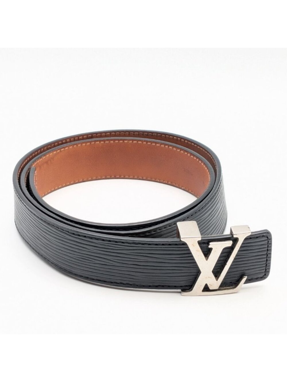 Louis Vuitton Ceinture Initial Epi Noir Belt Logo Black Silver